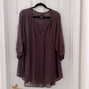Brown sheer long top with mid length sleeves